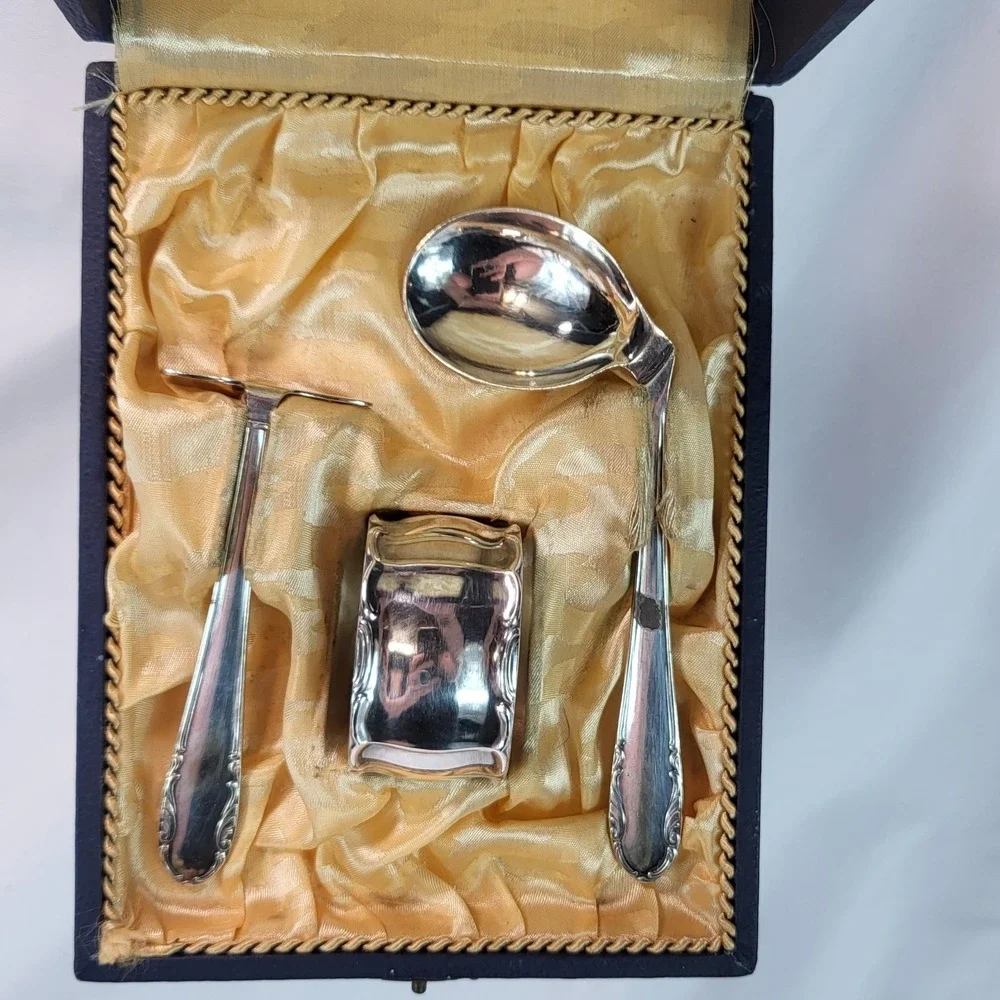 Alpaca Hoka Silver Baby Spoon & Pea Pusher Set w Display Box